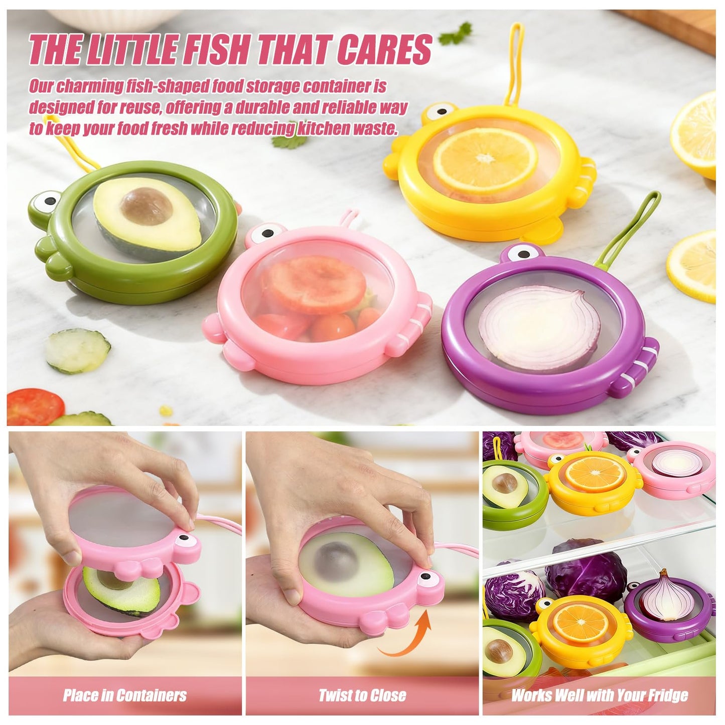 4-Piece Airtight Food Storage Containers with Silicone Material, Reusable Kitchen Organizers for Avocado, Snacks, Fruits and Vegetables, Multifunctional Design with Dishwasher Safe Feature