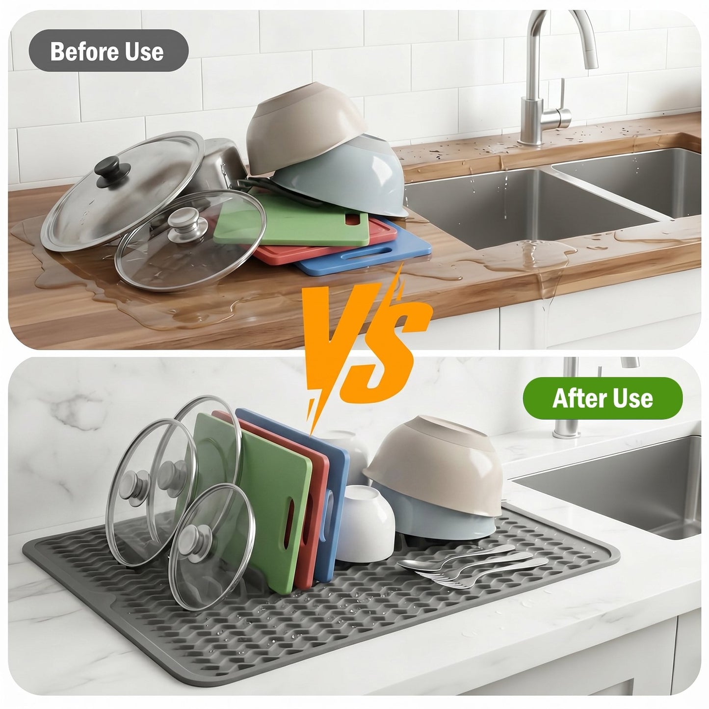 Silicone Dish Drying Mat – 15"x12" Non-Slip & Heat-Resistant Mat for Kitchen Sink or Countertop