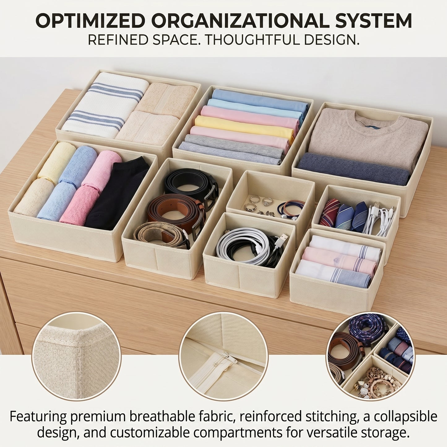 Drawer Organizers Clothes, Closet Organizers and Drawer Dividers for Clothes, Foldable Fabric Clothing Organizers for Dresser Drawers, 12 Pack