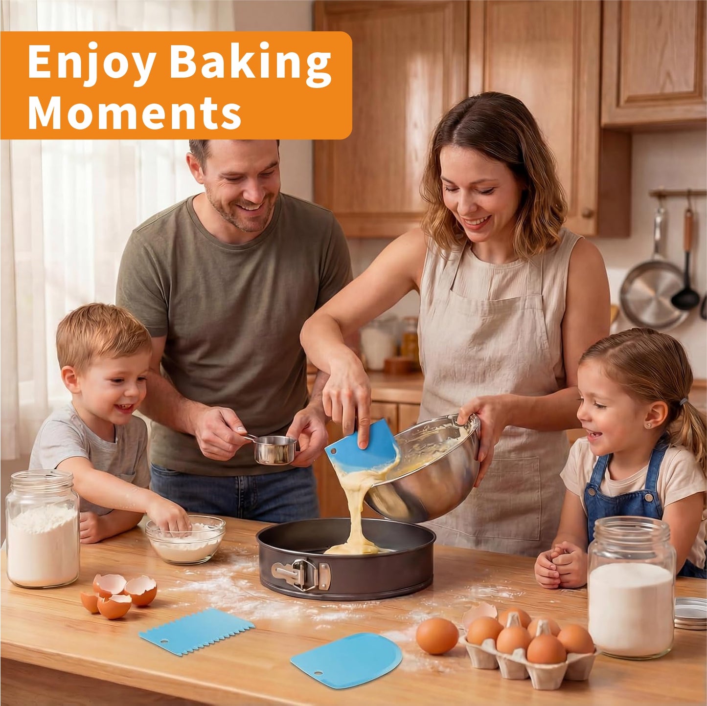 9 Inch Springform Pan Tin, Non-stick Removable Bottom Cake Pan, Leakproof & Easy Release, Includes 1 Pan, 3 Scrapers, and 50 PCS Parchment Paper for Baking