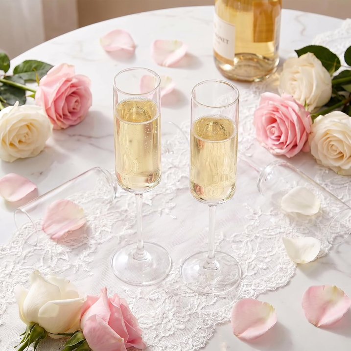 Set of 6 Crystal Champagne Flutes,Hand Blown Crystal Champagne Flutes with Long Stem,6.5 oz Elegant Champagne Flutes Wine Glass Stemware, Gift for Mother's Day,Wedding & Party