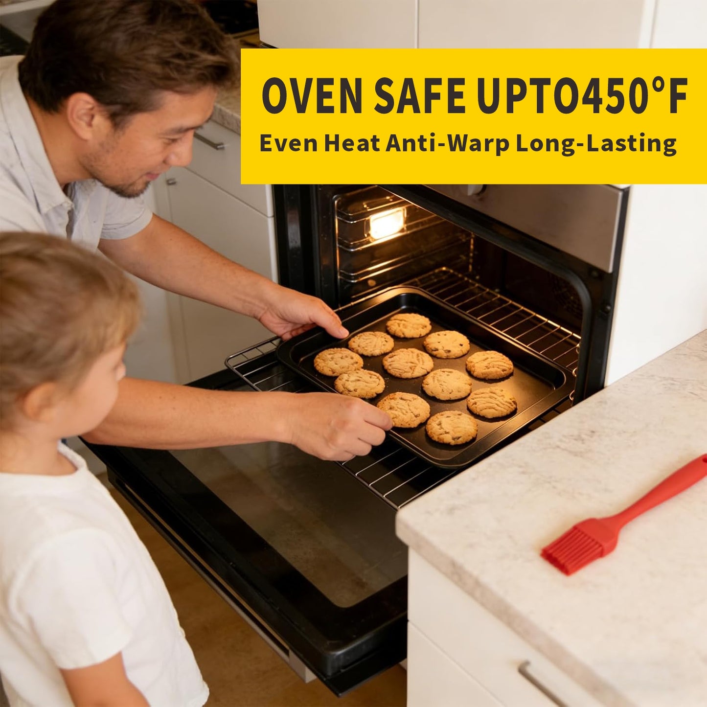 Baking Sheet Pan Set, Nonstick Stackable Multi-Depth Oven Bakeware, Black Rectangle Baking Pans, Rust & Warp Proof, Easy Clean (3-Piece)