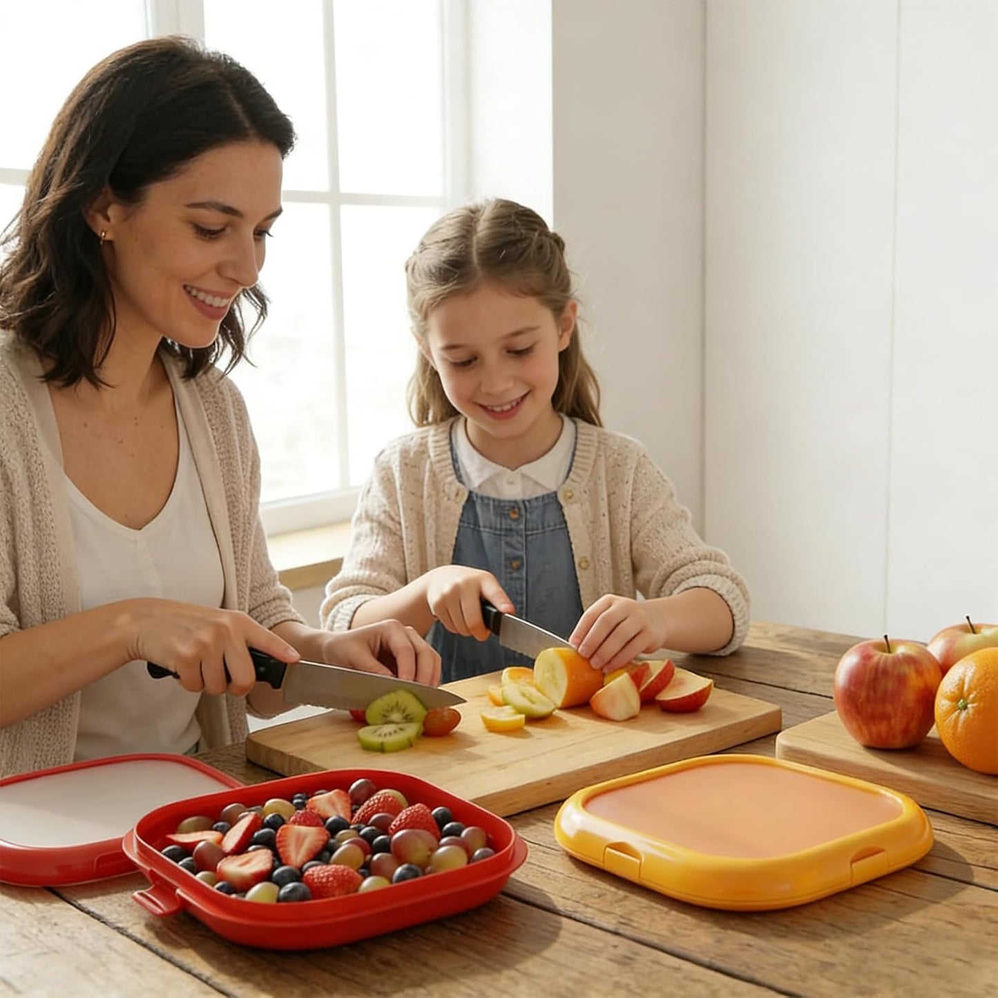 Reusable Silicone Storage Boxes 2 Pack Avocado Saver Onion Keeper for Tomatoes Garlic Leftovers Refrigerator Red Yellow