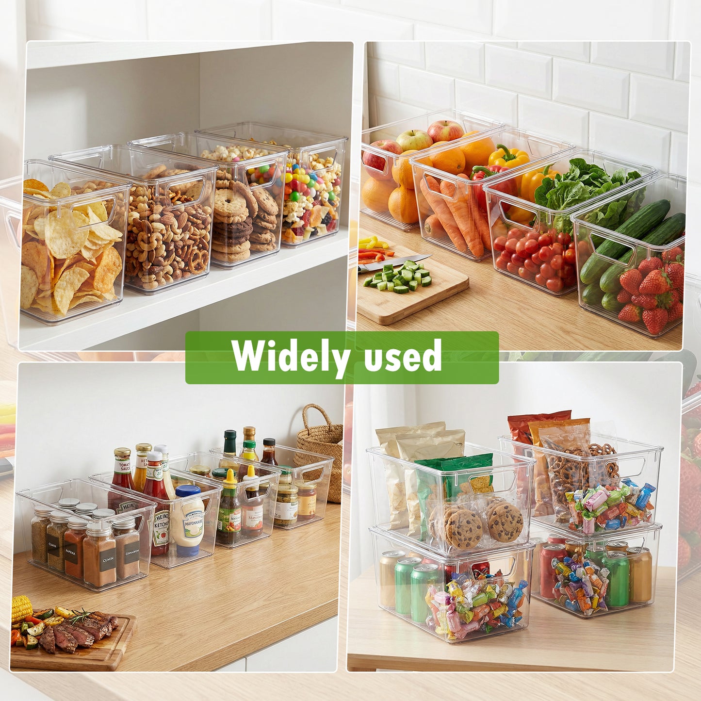 4-Pack Clear Storage Bins with Lids, Stackable Plastic Organizer Bins for Pantry, Fridge, Freezer, Cabinet