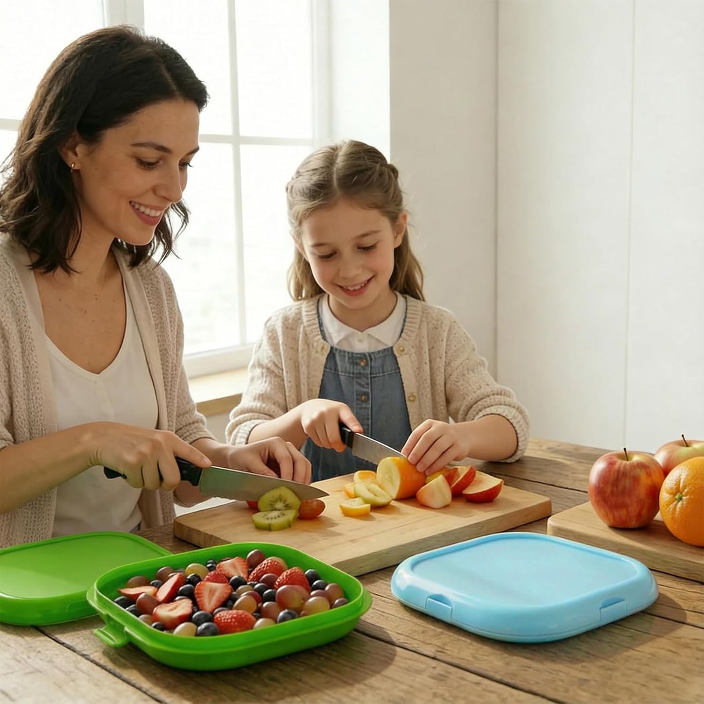 Reusable Silicone Storage Boxes 2 Pack Avocado Saver Onion Keeper for Tomatoes Garlic Leftovers Refrigerator Blue Green