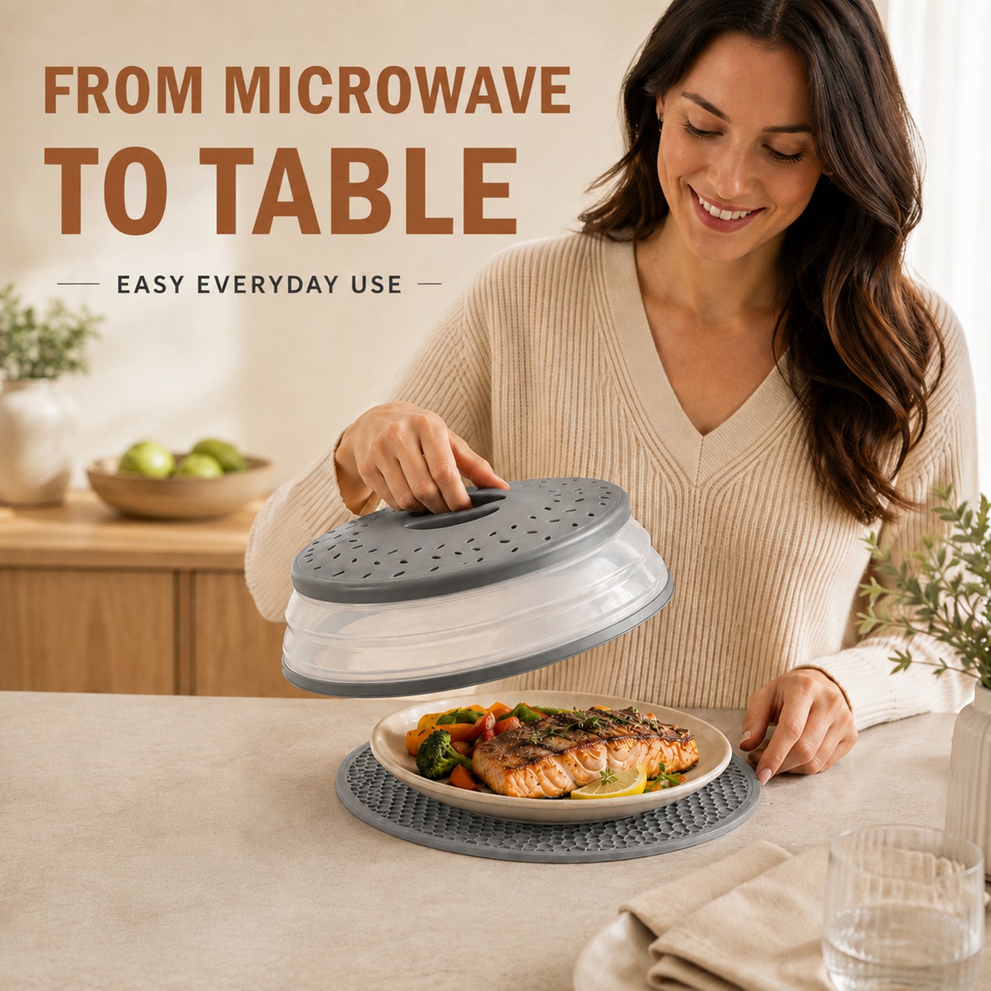 Collapsible Microwave Food Cover, Microwave Splatter Guard with Steam Vent, Dishwasher Safe Kitchen Plate Cover, 2 Pack Grey