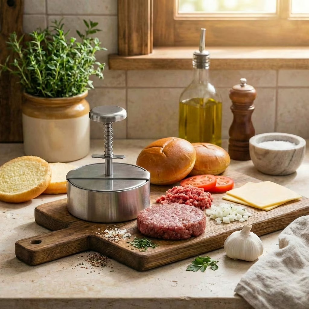 3.9 inch Round Burger Maker Press, Hamburger Press, Adjustable Stainless Steel Burger Patty Press for Kitchen BBQ & Sandwich, Hamburger Patty Press