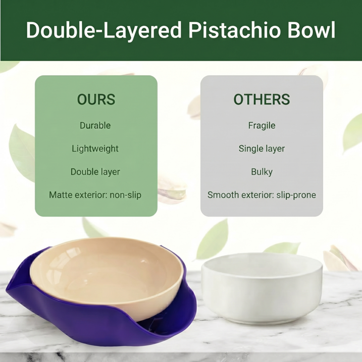 Dual-Level Snack Serving Bowl with Discard Tray, 8.3 Inch Nut Bowl for Pistachios Olives and Candies, Top Holder and Bottom Base - Purple
