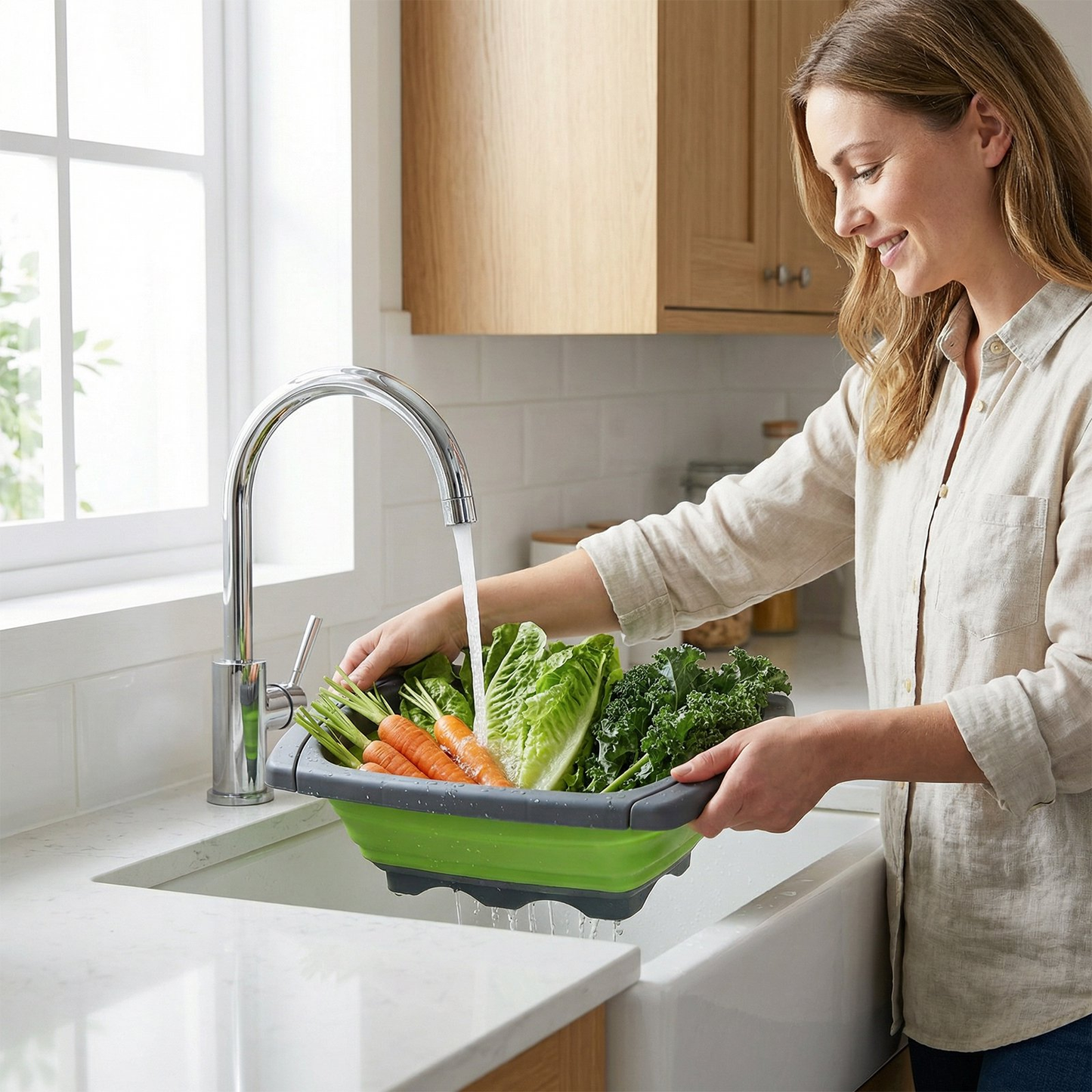 Collapsible Colander Strainer, 6 Quart Over the Sink with Handles