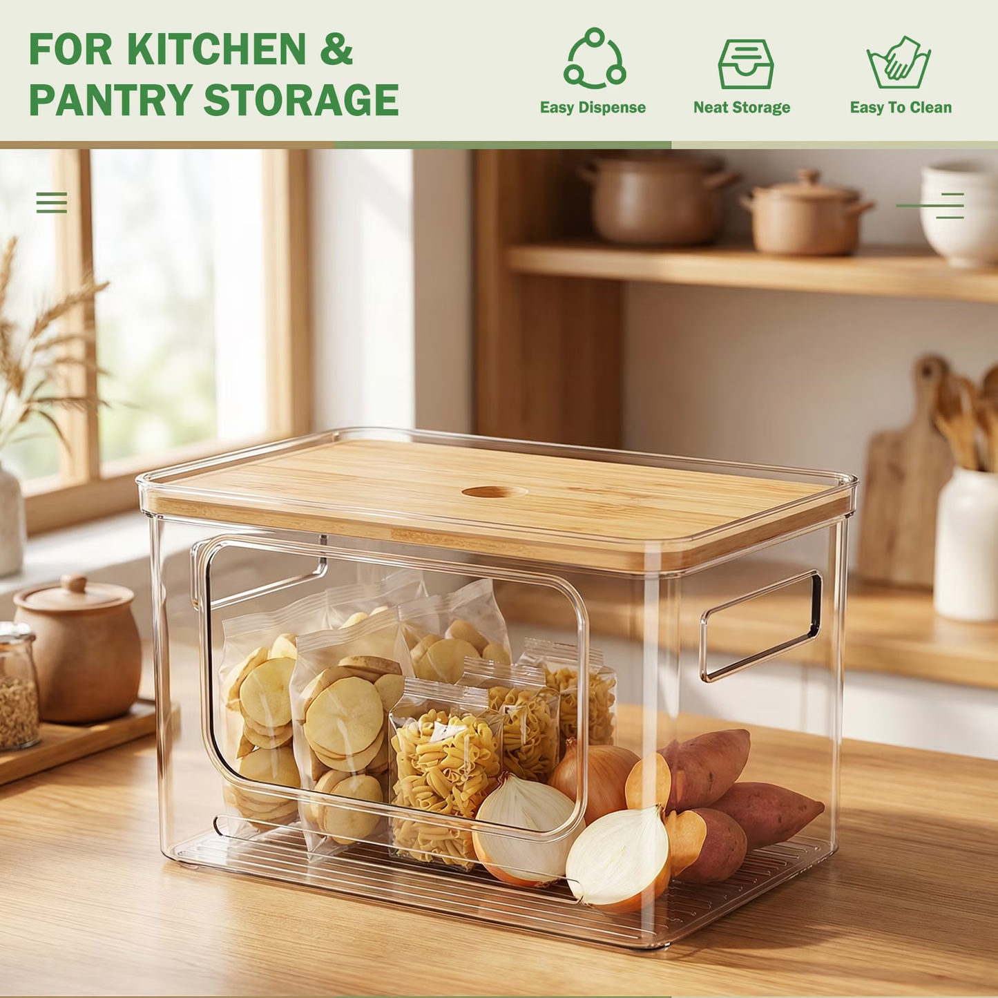 Trash Bag Dispenser, Bamboo Top Stackable Design, Extra Large Garbage Bag Holder & Storage Solution for Kitchen, Pantry and Laundry Room