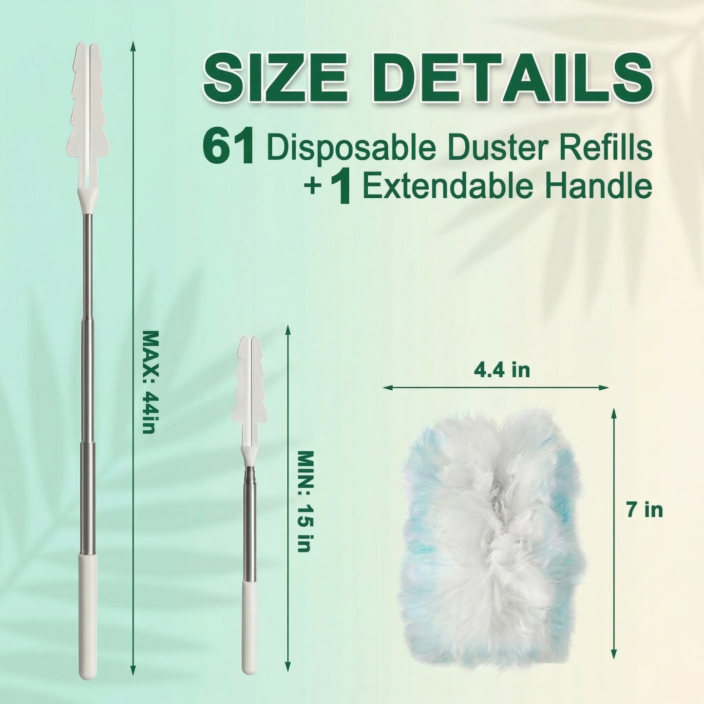 61-Count Disposable Duster Refills with 43" Extendable Handle - Layered Microfiber for Furniture, Blinds, Ceiling Fans & Hard-to-Reach Spaces