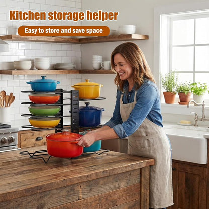 16" Heavy-Duty 8-Tier Adjustable Pots & Pans Organizer Rack, Cabinet & Pantry Storage with 3 DIY Setup Options, Under Cabinet Organizer for Large Cookware