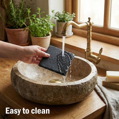 24Pack 4" Square Slate Coasters for Laser Engraving, Natural Black Stone Drink Coasters with Non-Slip Protective Pads for Coffee Table, DIY Craft