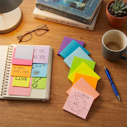 Sticky Notes 3x3, 8 Colors Self-Stick Notes, Removable Adhesive Memo Pads, Practical Desk Supplies for Home and Office, 100 Pads Per Pack