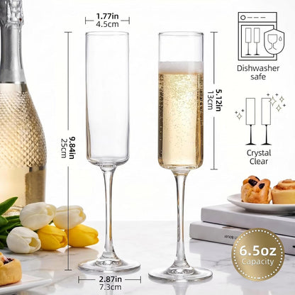Set of 6 Crystal Champagne Flutes,Hand Blown Crystal Champagne Flutes with Long Stem,6.5 oz Elegant Champagne Flutes Wine Glass Stemware, Gift for Mother's Day,Wedding & Party