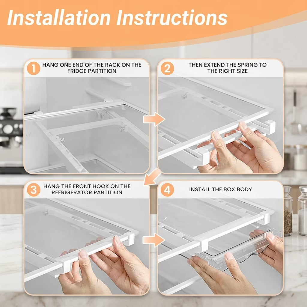 Extra-Deep Fridge Drawer Organizer, Clear Undershelf Refrigerator Organizers and Storage, Sturdy Fridge Drawer for Refrigerators Under 0.6"