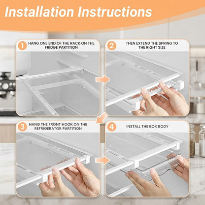 Extra-Deep Fridge Drawer Organizer, Clear Undershelf Refrigerator Organizers and Storage, Sturdy Fridge Drawer for Refrigerators Under 0.6"