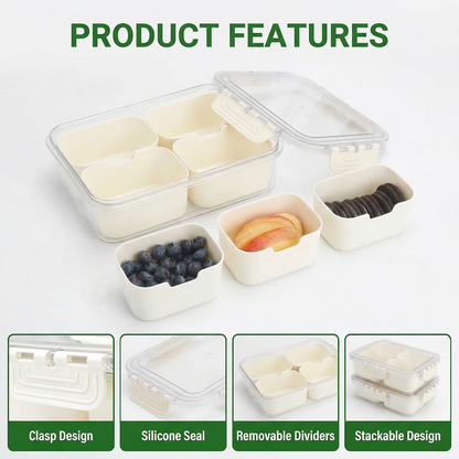 4 Compartment Snack Containers, Divided Serving Tray with Lid, Portable Snack Box Container for Candy, Fruit and Snacks, Snack Tray with Lid for Party, Picnic and Travel