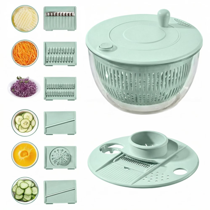 Large Salad Spinner and Slicer, 5.3 Qt 3-in-1 Vegetable Fruit Wash Bowl, Lettuce Washer with 5-Blade Slicer & Egg Yolk Strainer for Fast Salad Prep (Green)