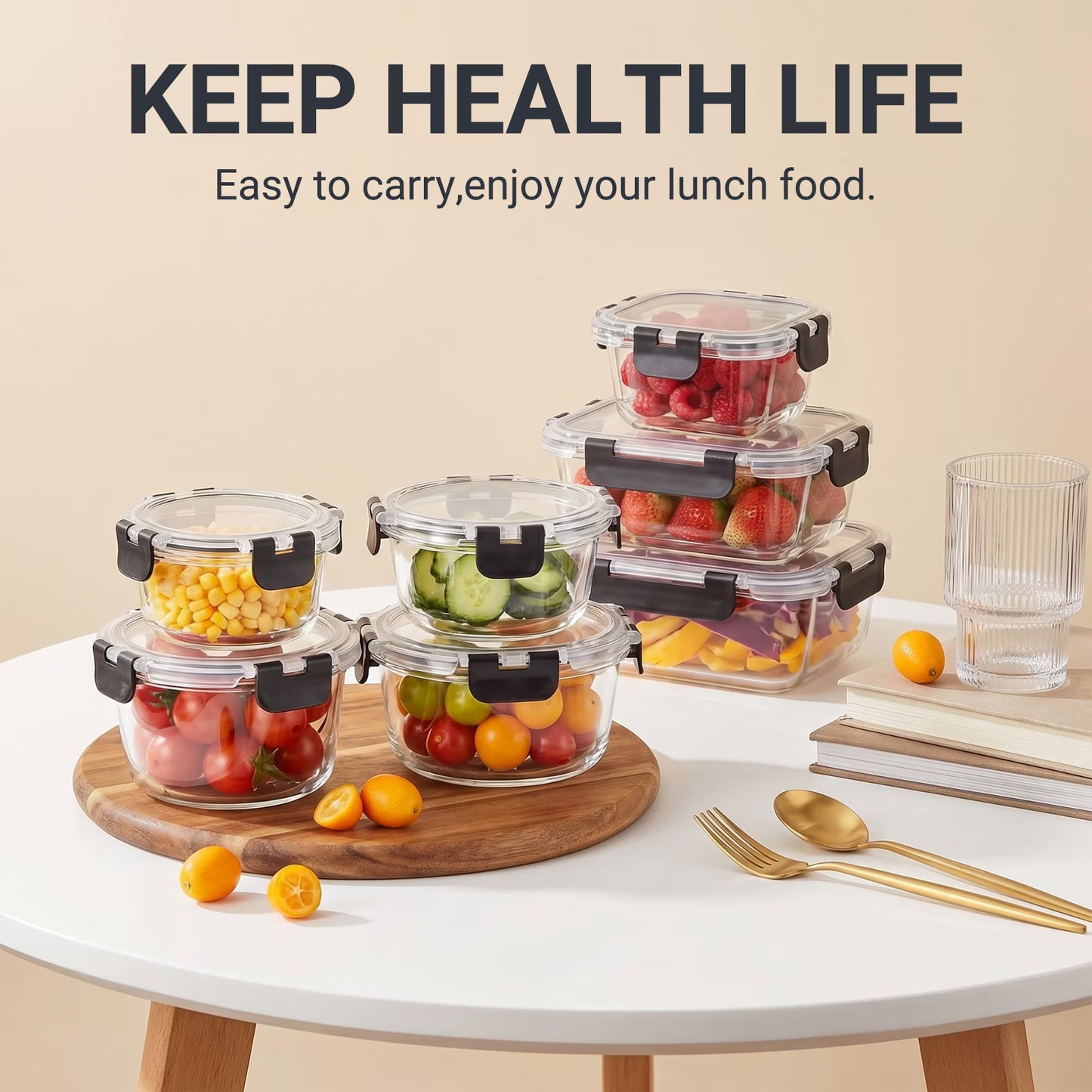 24-Piece Glass Meal Prep Containers, Meal Prep Containers Glass, Borosilicate 12 Containers + 12 Snap Lock Lids, Glass Food Storage Containers with Lids, Food Storage Containers with Lids for Lunch