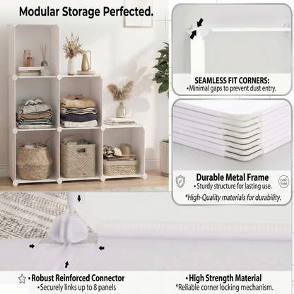 Cube Storage Organizer 6 Cube, Stackable Closet Organizer Storage Shelves, Plastic Storage Shelving Units and Storage Cubes for Clothes Books Toys, Bedroom Living Room Dorm, White