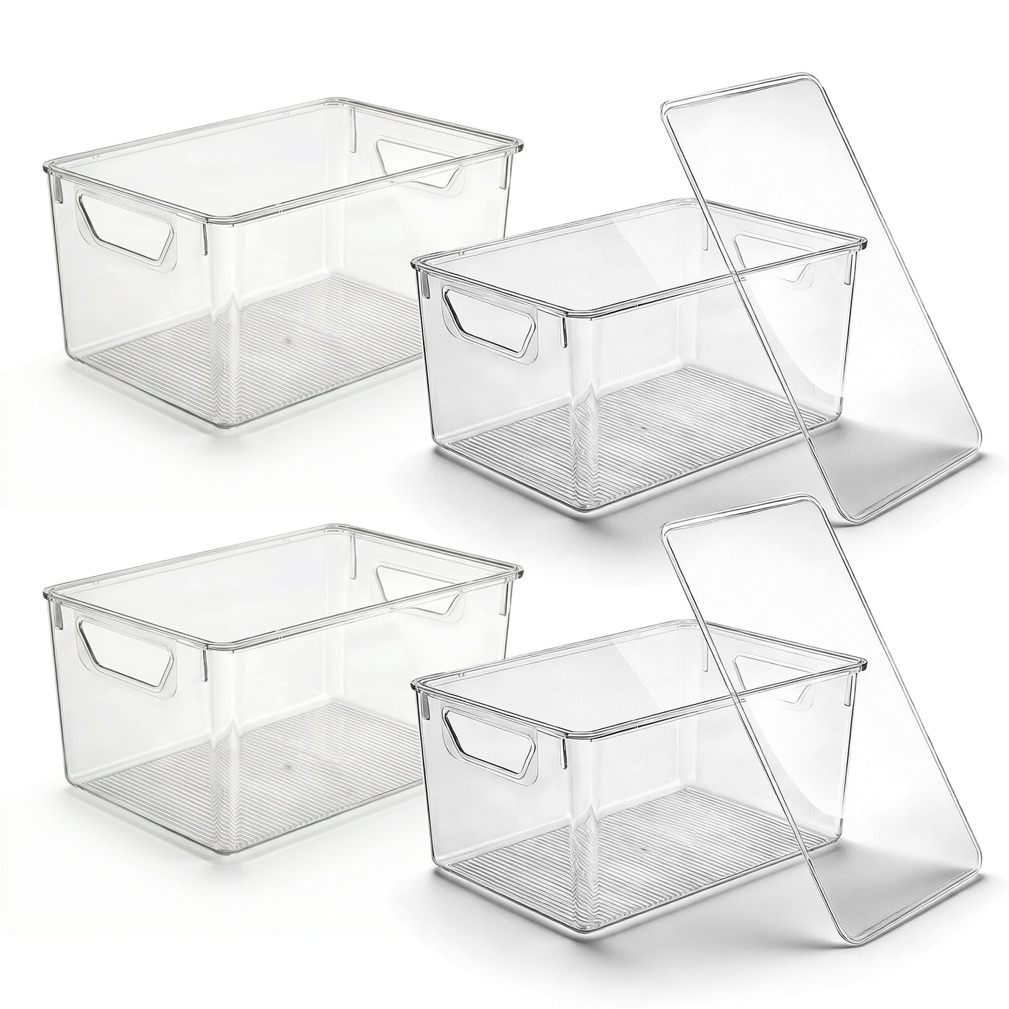 4-Pack Clear Storage Bins with Lids, Stackable Plastic Organizer Bins for Pantry, Fridge, Freezer, Cabinet