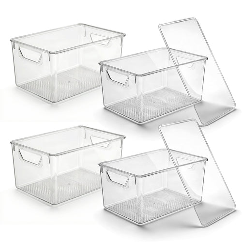 4-Pack Clear Storage Bins with Lids, Stackable Plastic Organizer Bins for Pantry, Fridge, Freezer, Cabinet