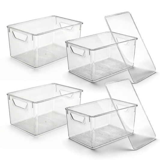 4-Pack Clear Storage Bins with Lids, Stackable Plastic Organizer Bins for Pantry, Fridge, Freezer, Cabinet