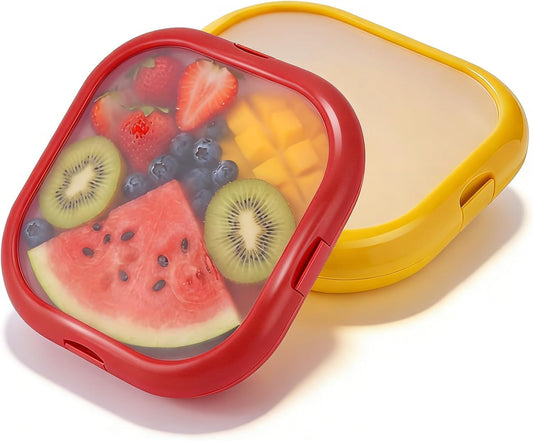 Reusable Silicone Storage Boxes 2 Pack Avocado Saver Onion Keeper for Tomatoes Garlic Leftovers Refrigerator Red Yellow
