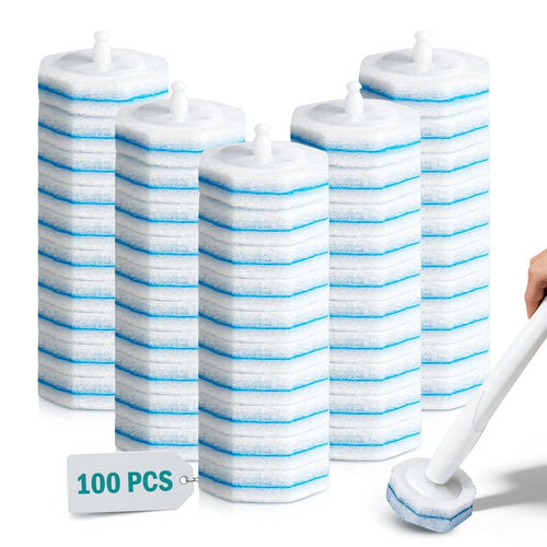 100PCS Toilet Bowl Wand Refills, Replacement Heads for Bathroom Cleaning Pads, Disposable Toilet Brush Refills Compatible with Household Brushes & Scrubbers, Cleaning Refill Pack