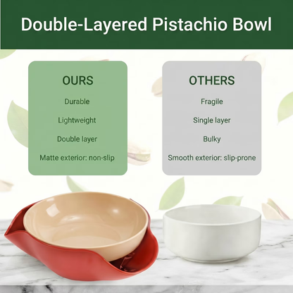 2-in-1 Nut Serving Bowl with Hidden Shell Catcher, 8.3" Pistachio Bowl Tray for Sunflower Seeds Edamame and Cherries, Built-in Waste Holder Design - Red