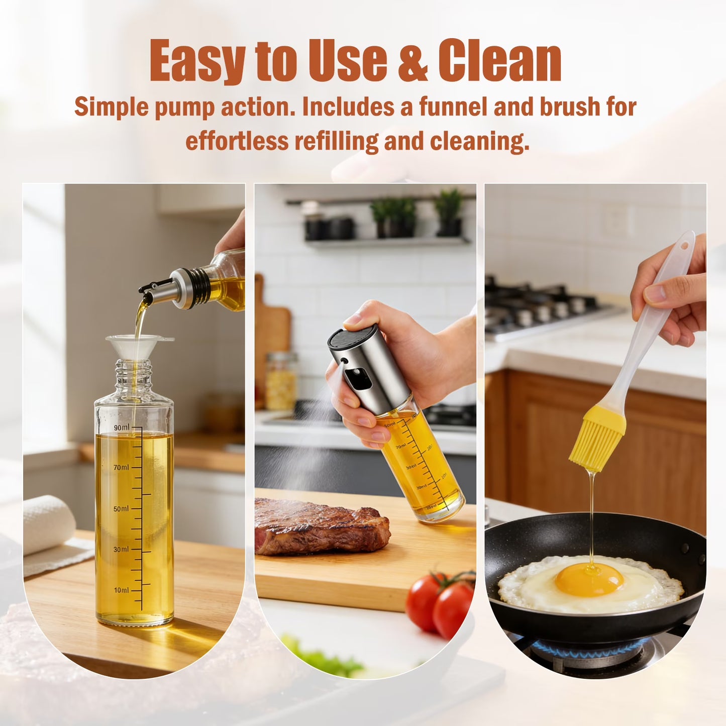 2 Pack Oil Sprayer for Cooking, Upgraded Refillable Olive Oil Spray Bottle Mister with Brush for Air Fryer Oil Vinegar Portable Glass Kitchen Gadget for BBQ, Salad, Roasting