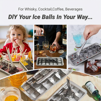 3 Pack Durable Metal Ice Mold with 18 Grids, 304 Stainless Steel Freezing Tray with Convenient Lift Handle for Cocktails, Meal Prep and Portions