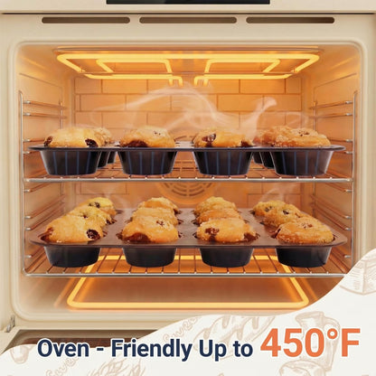 12-Cup Nonstick Muffin Pan Set of 2 — Carbon Steel Cupcake Trays for Brownies, Egg Bites & Standard Baking, Nesting Design