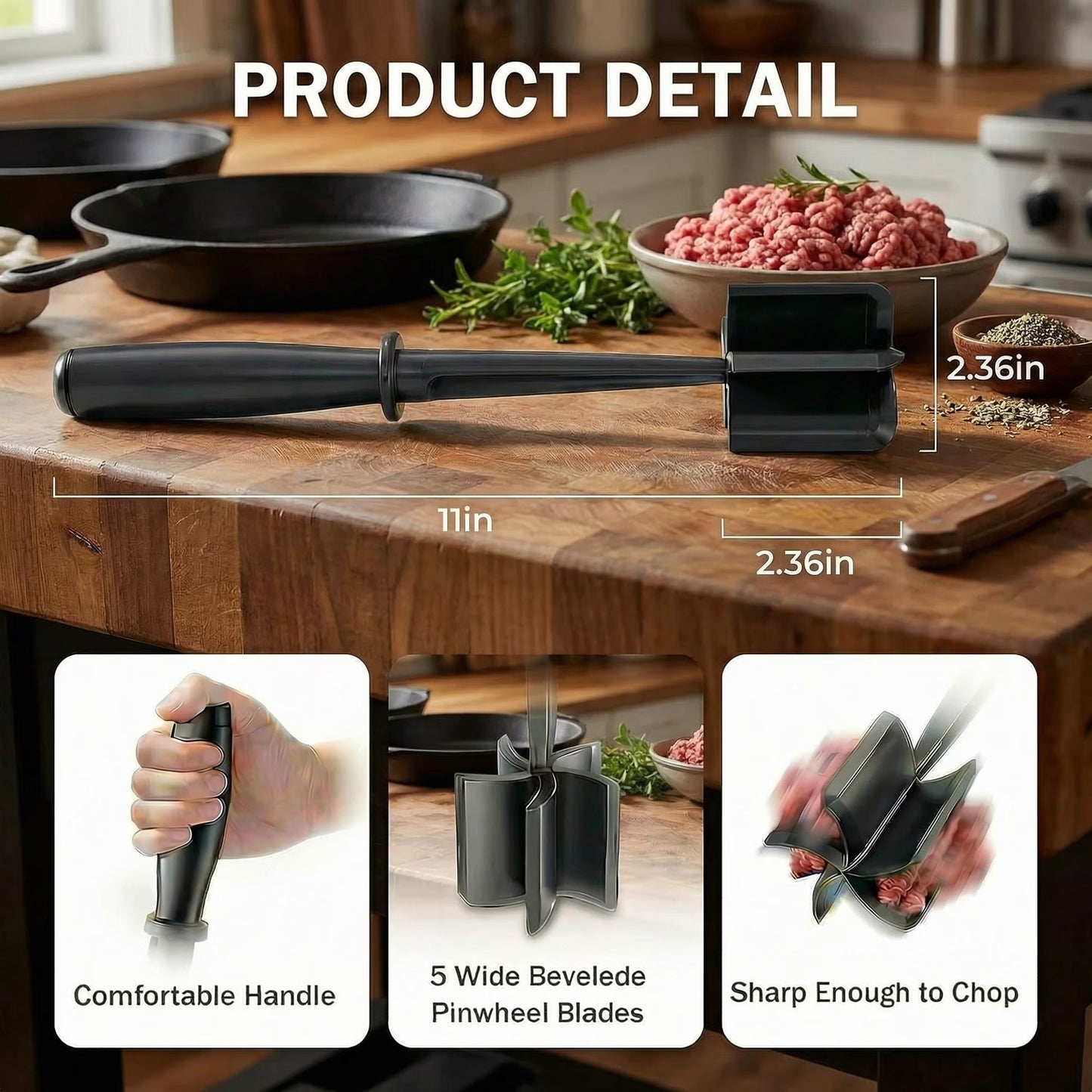 2PCS Ground Beef Chopper Tool, 11×2.36 inch Meat Chopper, Potato masher, Hamburger Smasher Tool, Send Goods from Local Warehouse