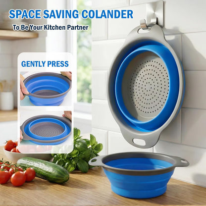 3 Pack Collapsible Colander Set, Silicone Kitchen Strainers for Pasta, Vegetables & Fruit, Space Saving Folding Colanders, Durable & Dishwasher Safe