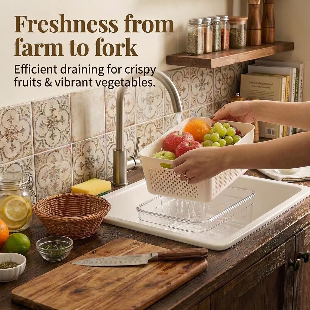 7 PCS Fruit Storage Containers for Fridge,Leakproof Produce Containers for Fridge with Removable Colander,All-in-One Fruit Container Strainers for Berries,Fruits,Vegetables