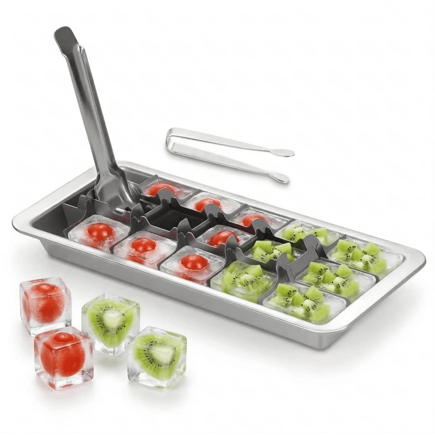 18-Cube Stainless Steel Ice Tray with Easy-Lift Handle - Heavy-Duty 304 Metal Freezer Mold for Cocktails, Baby Food & Kitchen Prep, Bar-Quality Ice at Home