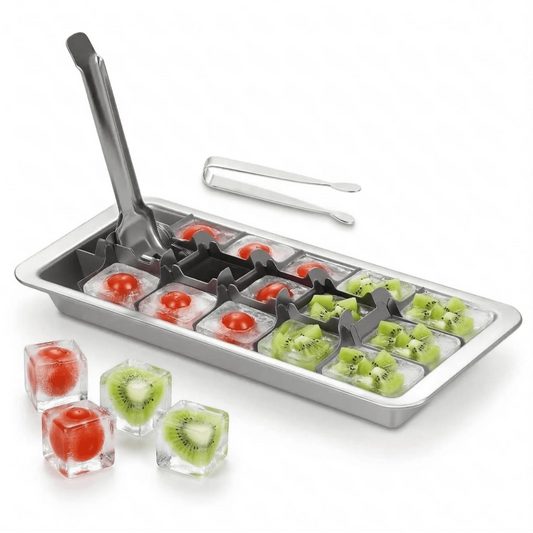18-Cube Stainless Steel Ice Tray with Easy-Lift Handle - Heavy-Duty 304 Metal Freezer Mold for Cocktails, Baby Food & Kitchen Prep, Bar-Quality Ice at Home