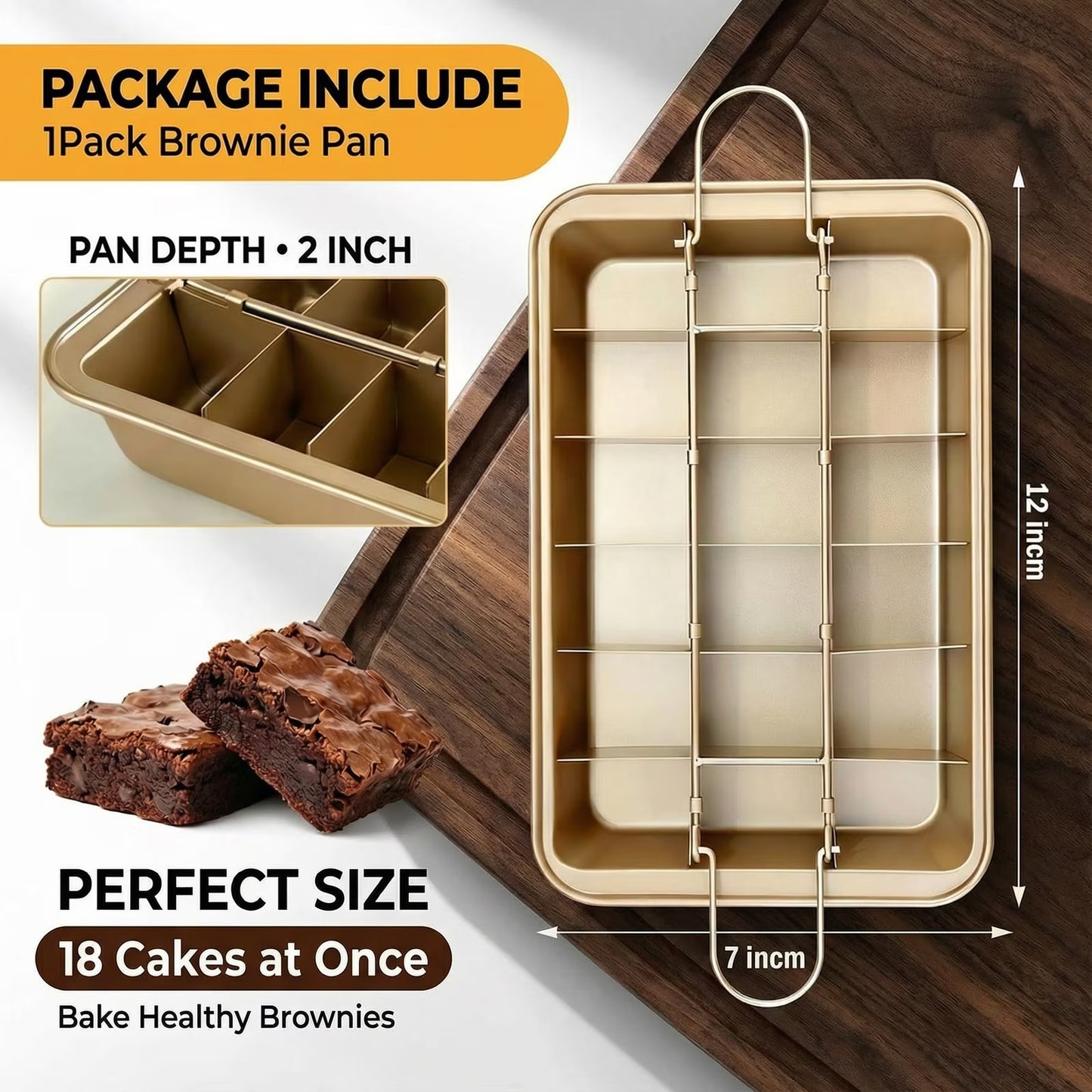 Non-Stick Brownie Pans, Brownie Pan with Dividers, Makes 18 Cakes at Once, 12×7×2 Detachable Carbon Steel Bakeware Tray for Cakes/Cookies/Breads, Send Goods from Local Warehouse