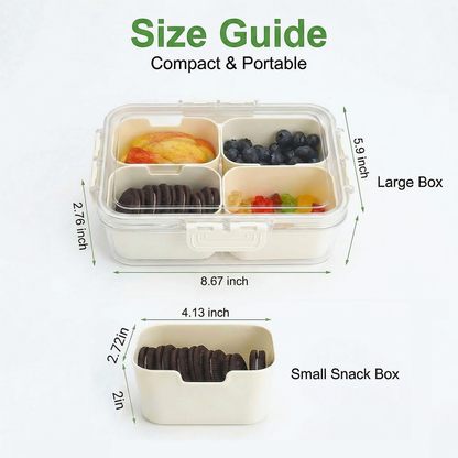 4 Compartment Snack Containers, Divided Serving Tray with Lid, Portable Snack Box Container for Candy, Fruit and Snacks, Snack Tray with Lid for Party, Picnic and Travel