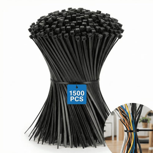 1500-Count Black Cable Ties 8 Inch - Heavy-Duty Nylon Zip Ties for Indoor/Outdoor Use, Weather-Resistant Wire Organizer for Home, Garden & Holiday Decor