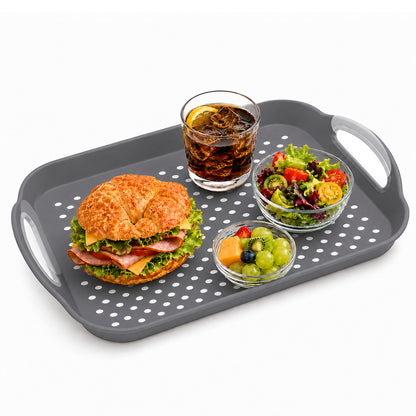 Non Slip Serving Tray with Handles, Rubber Gripped Lap Food Trays for Eating, Dishwasher Safe, Ideal for Breakfast, Snack, Fruit, Dessert, Beverage & Dinner (1 pack Grey)