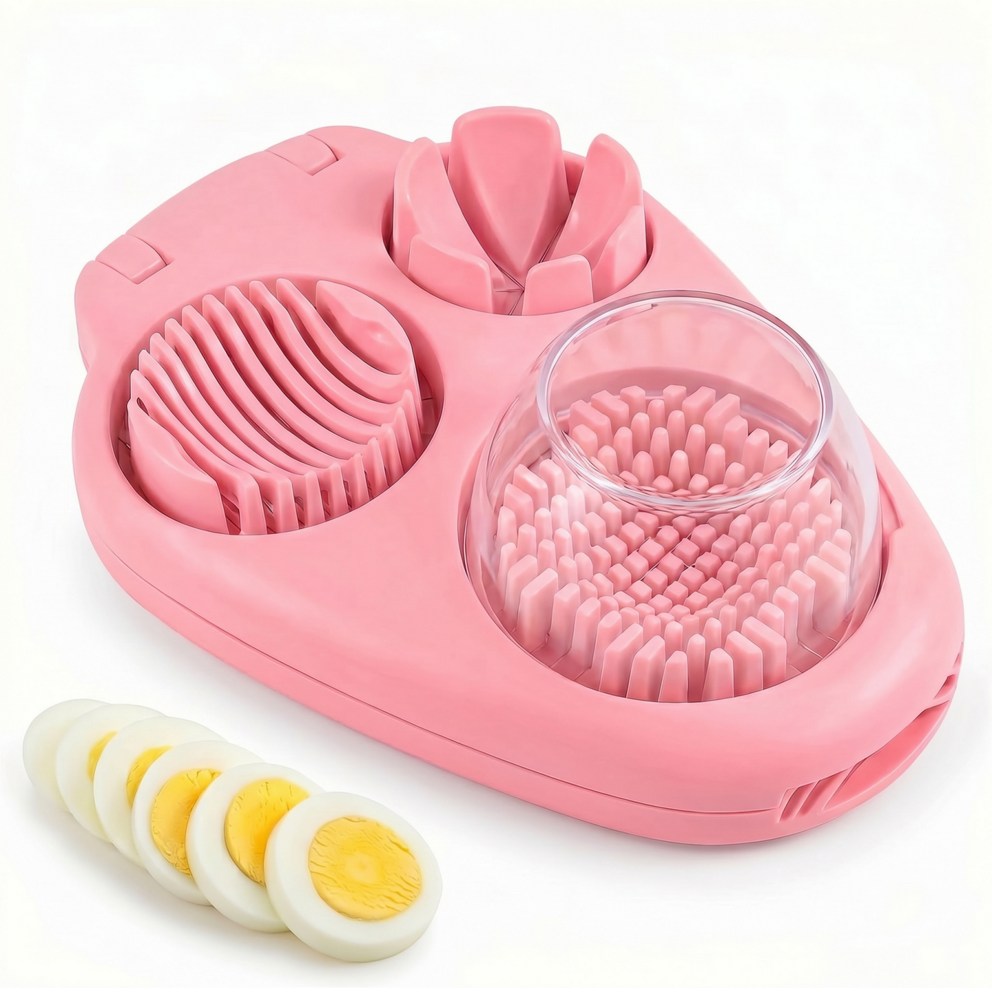 Versatile Hard Boiled Egg Slicer, Durable Egg Cutter for Hard Boiled Eggs and Mushrooms, Kitchen Gadget Egg Slicer Stainless Steel Design for Fruits, Pink