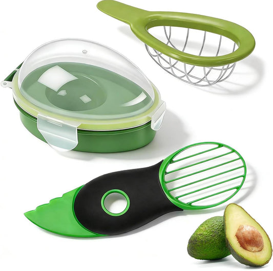 Avocado 3-Piece Kitchen Tool Set with Slicer Cutter & Airtight Storage Container, Dishwasher Safe
