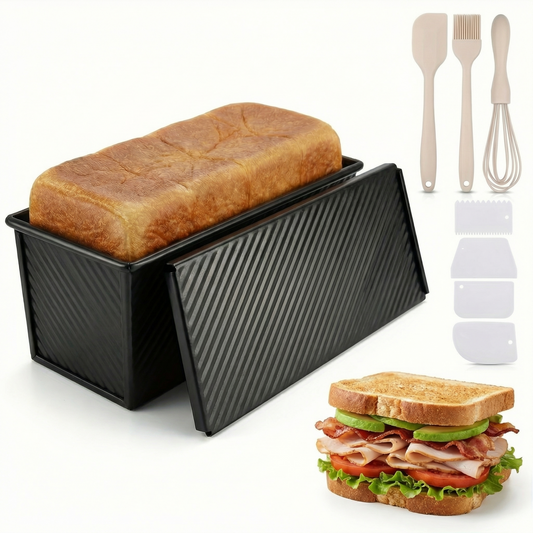 2.2lb Loaf Pan with Lid – 13x4 Inch Nonstick Carbon Steel, for Sandwich Bread & Sourdough, Black