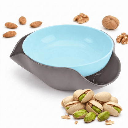 Double-Layer Pistachio Bowl with Shell Storage — Snack Serving Bowl for Nuts, Cherries & Olives, Top Bowl + Bottom Compartment Design, 8.3-Inch Diameter