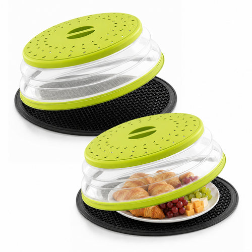 Collapsible Microwave Food Cover, Microwave Splatter Guard with Steam Vent, Dishwasher Safe Kitchen Plate Cover, 2 Pack Green