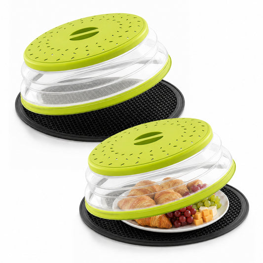 Collapsible Microwave Food Cover, Microwave Splatter Guard with Steam Vent, Dishwasher Safe Kitchen Plate Cover, 2 Pack Green