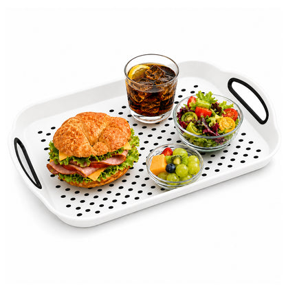 Non Slip Serving Tray with Handles, Rubber Gripped Lap Food Trays for Eating, Dishwasher Safe, Ideal for Breakfast, Snack, Fruit, Dessert, Beverage & Dinner (1 pack White)